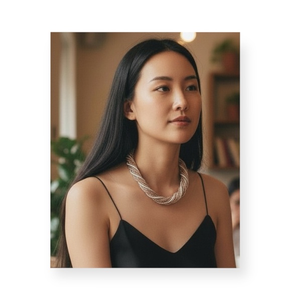 new Stella + Ruby ❃ Multi Strand Glass Bead Necklace ❃ Silver Cashmere Champagne - Picture 15 of 16